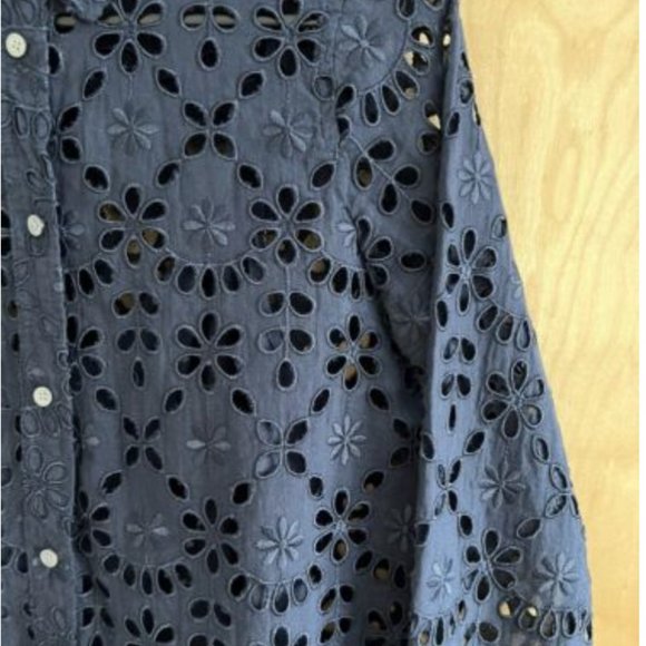 J.CREW NAVY BUTTON UP SHIRT IN EMBROIDERED EYELET-SIZE: 2 - Picture 3 of 7